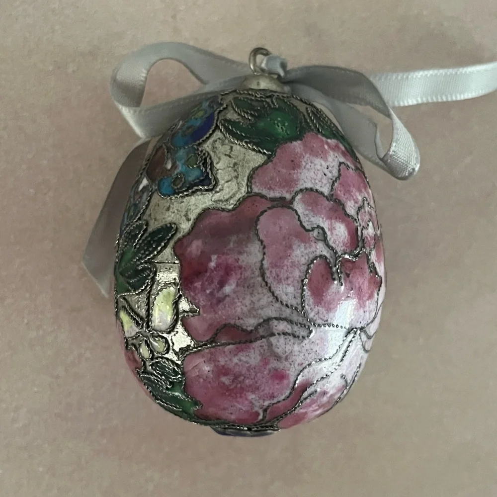 Cloisonné Enamel & Gold-Finished Multicolored Decorative Easter Egg with Stand